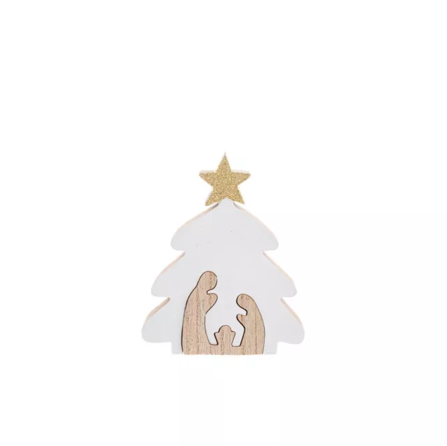 4 PZ Albero di natale con PRESEPE in legno 11x2x13 cm BOMBONIERA NATALE 1C71