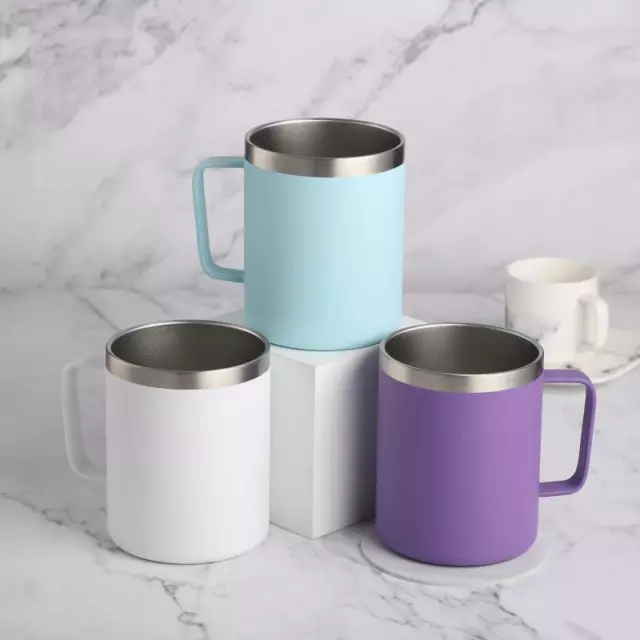 12oz Coffee Mug With Handle and Sliding Lid,Stainless Steel Travel Tumbler Cup
