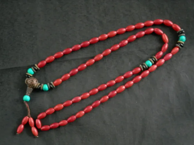 25 Inches Exquisite Tibetan Red Coral Beads Necklace W/Silver Bead HH131