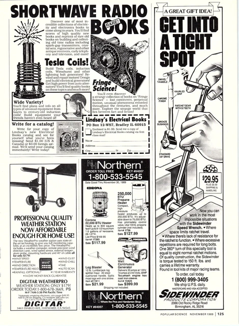 1989 Print ad Shortwave Radio/Sidewinder Wrench/Digtar/NRI Building Construction