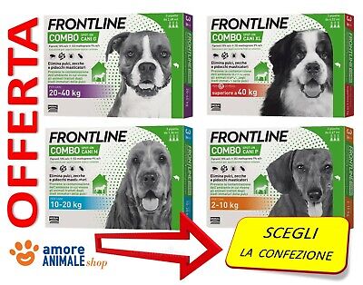Frontline Combo Cane → 3 pipette per cani  da 2-10 / 10-20 / 20-40 / oltre 40 kg