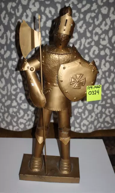 38" Knight Figurine Medieval Armor Battle Ax And Shield "Copper Color"