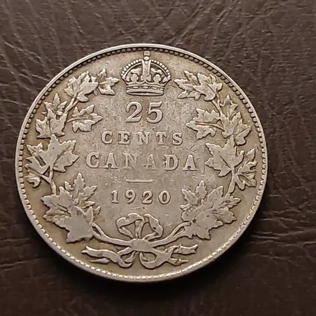 1920 Canada 25 Cents (Qb14) George V Silver Quarter Coin 25 Cent