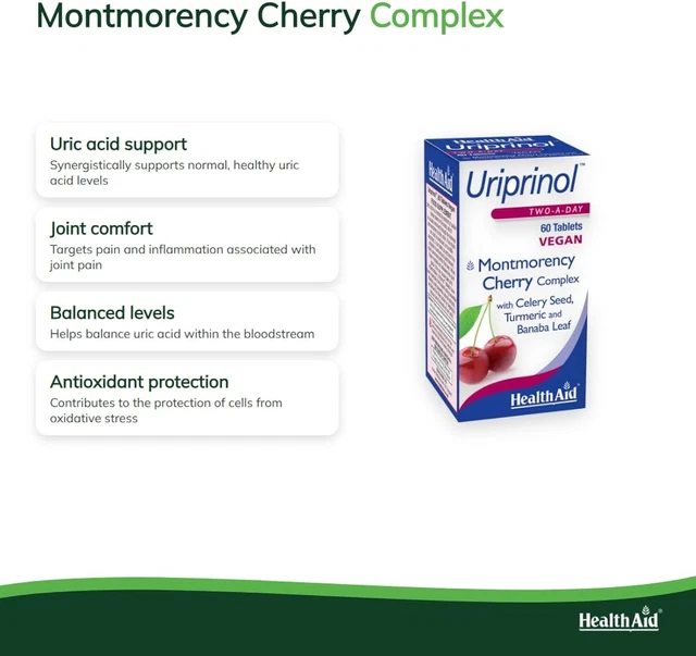 URIPRINOL MONTMORENCY CHERRY Complex 60 Vegan Tablets Uric Acid Joint ...