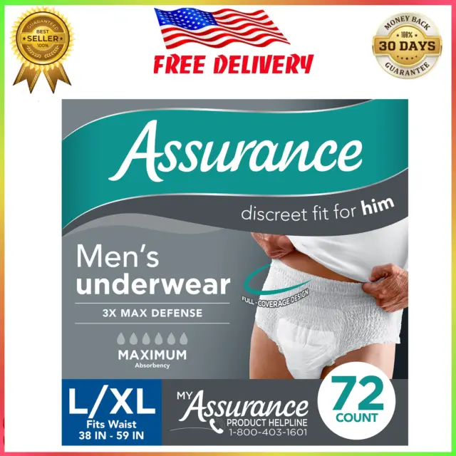 ASSURANCE MEN'S INCONTINENCE Underwear, L/XL, Maximum Absorbency (72 ...