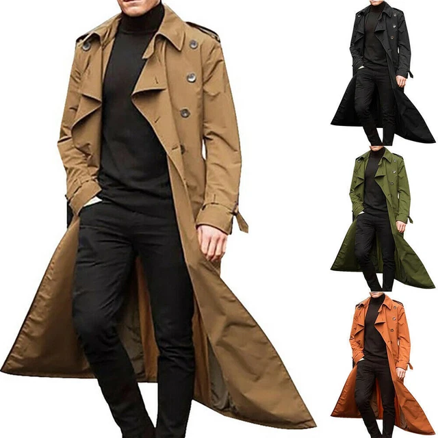 Mens Winter Warm Long Trench Coat Lapel Parka Jacket Fashion Overcoat Outwear '