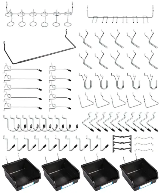 Pegboard Hooks, with Bins, Peg Locks, for Organizing Various Tools, 131 PCS, 60