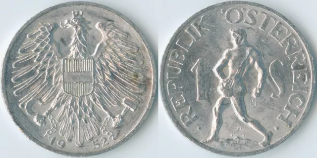 Austria 1952 1 Schilling KM# 2871 Al-Mg Second Republic Coat of Arms Eagle Sower