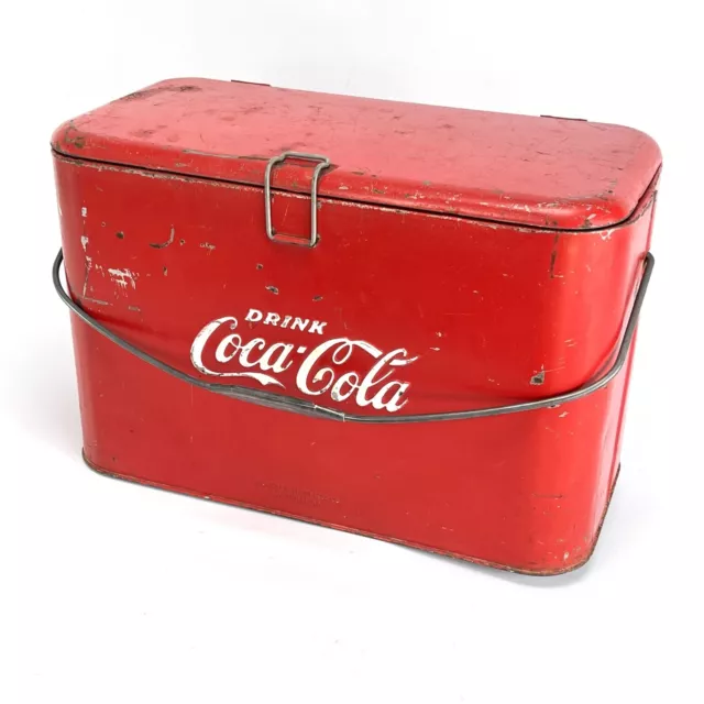 Hermosa Antiguo Original Coca Cola Nevera Caja de Bebidas Rojo Ice Genial 50er