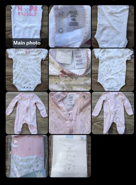 EUC Newborn & 0-3 Months Baby Girl Bodysuit And New Layettes Lot Of 5