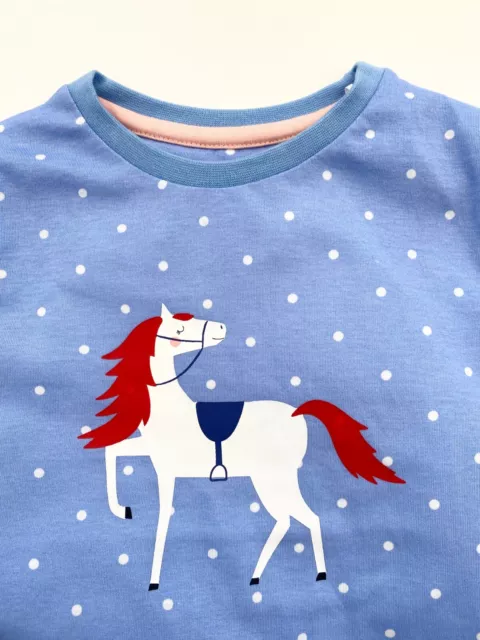 Girls Ex Joules Pyjamas Light Blue Spotty Horse Pony Organic Cotton Cuffed Pjs 2