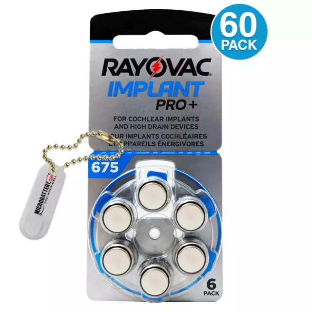 Rayovac Cochlear Implant Piles Mercure Gratuit 675P, 60pcs + Batterie Buddy