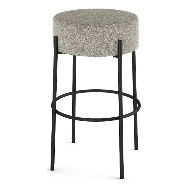 Amisco Clovis 26 In. Counter Stool - Light Beige & Grey Polyester / Black Metal