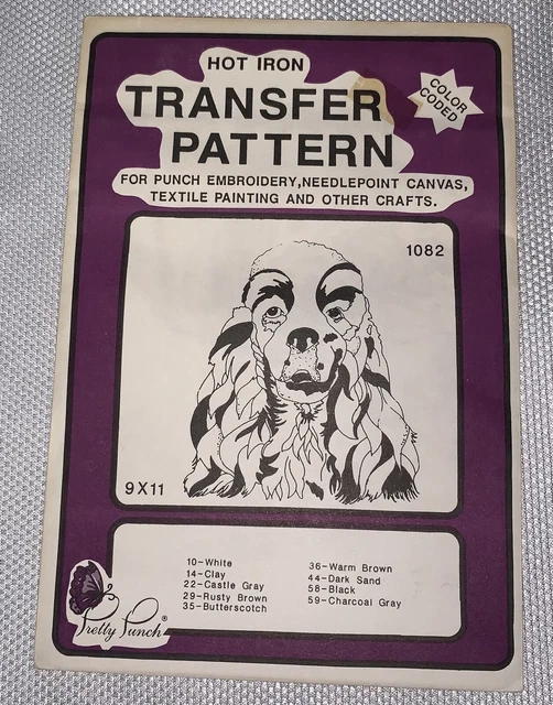 E4 '89 Bonito Golpe Bordado Codificado Patrón De Transferencia 1082 Perro Spaniel Cavalier