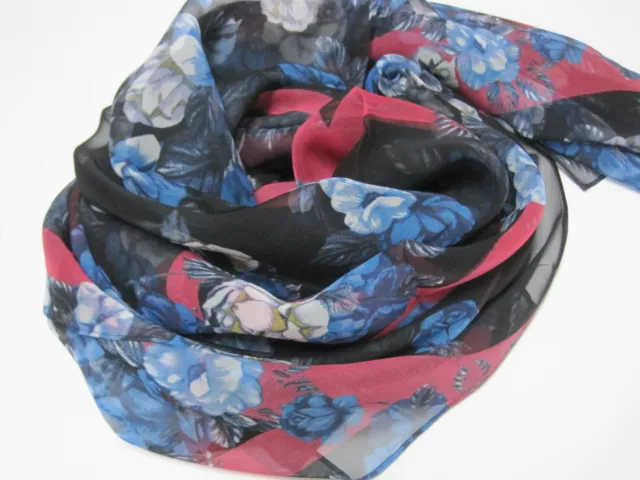 McQ by Alexander McQueen 100% Silk Scarf-Logo Floral Red 48"x48" (Sheer)