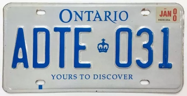 Ontario Canada 2000 Yours To Discover License Plate ADTE 031