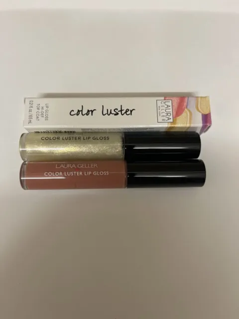 2 X Laura Geller  Lip Gloss- Shade City Lights High Deg Top Coat + Pink Sand Lip