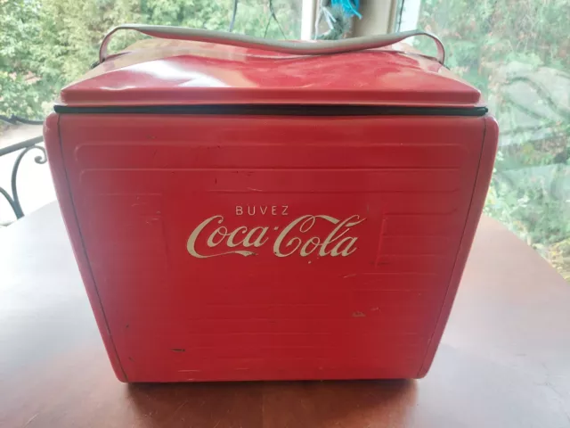 Coca-Cola Original French Canadian 1950s Buvez Coca Cola Red Metal Cooler
