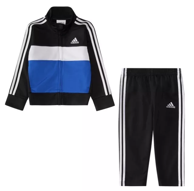 Adidas 2PC Boys Tricot Training Track Suit- Black / Blue- Size 7 - NWT