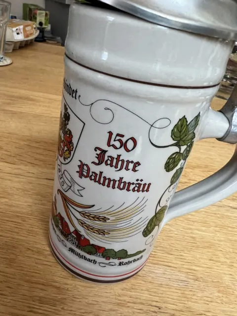 Palmbräu Krug 150 Jahre Jubiläum Bier Krug mit Deckel Eppingen 1000 Jahre Selten