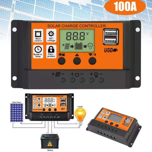 PWM Solaire Charge Contrôleur 12/24V 100A 90A 80A 70A 60A 50A 40A 30A Régulateur