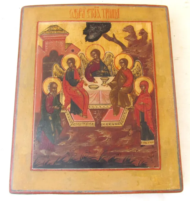 RUSSIAN ICON of OLD TESTAMENT TRINITY 19th CENTURY antique HAND PAINTED
