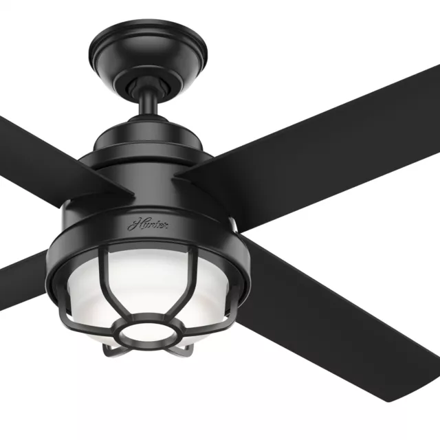 Hunter Fan 54 in Matte Black Contemporary Ceiling Fan with Light Kit and Remote