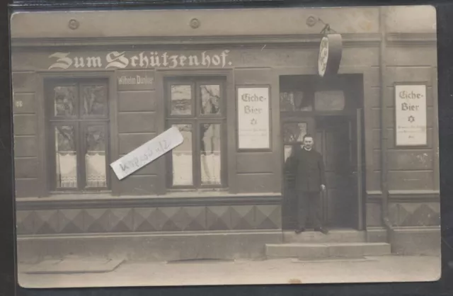 Gasthaus zum Schützenhaus Wilhelm Dunker  Schild Eiche Bier Kiel alte Fotokarte
