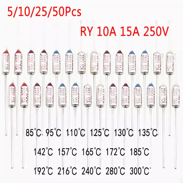 5/10/25/50 Pcs For 85℃-300°C TF Thermal Fuse RY 10A 15A 250V Cutoff Temperatures