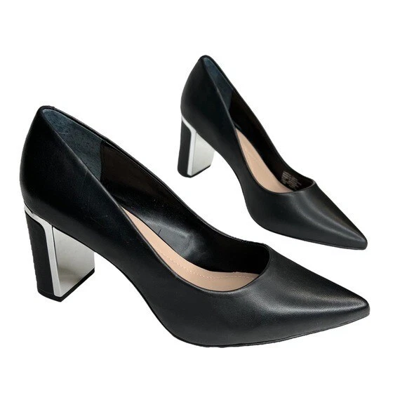 Alfani Women's Step N Flex Jensonn Block Heel Pumps Black Leather Size 7.5M