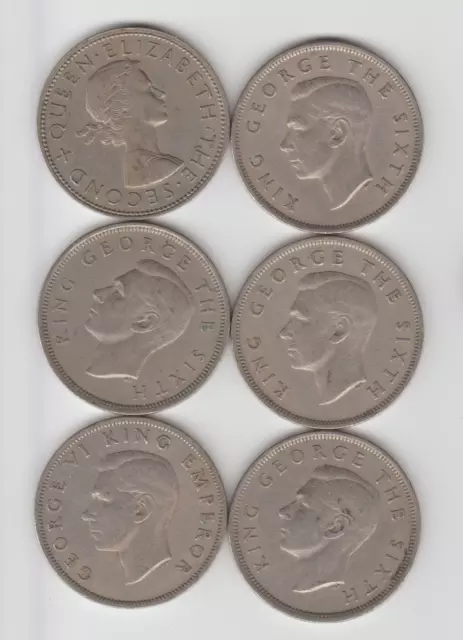 New Zealand Half Crown x6 (1947-62) | NZ 1/2 Crown Pre-decimal coins 2