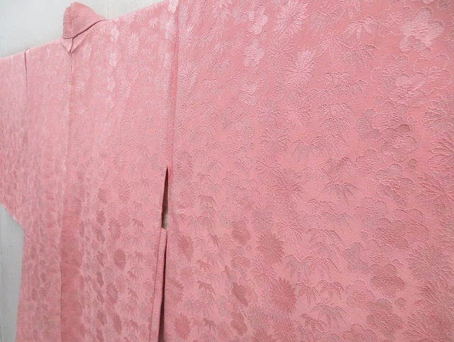 3510T14z560 Vintage Japanese Kimono Silk HAORI Chrysanthemum Pink