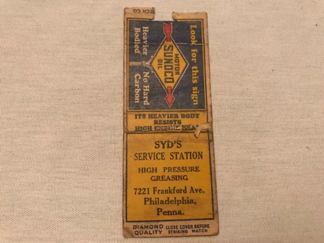 SYD’S Service Station SUNOCO Gasoline Vintage Match Book, Philadelphia, Pa.