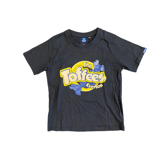T-shirt calcio per bambini Everton (taglia 8-9y) blu navy The Toffees con grafica - nuova