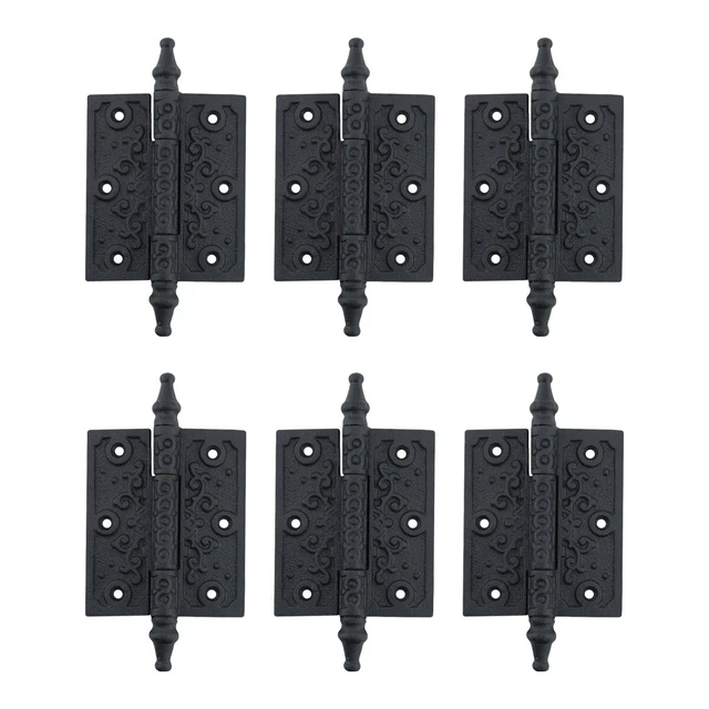 6 Pcs Black Butt Hinge Steeple Tip Wrought Iron 3" W Renovators Supply