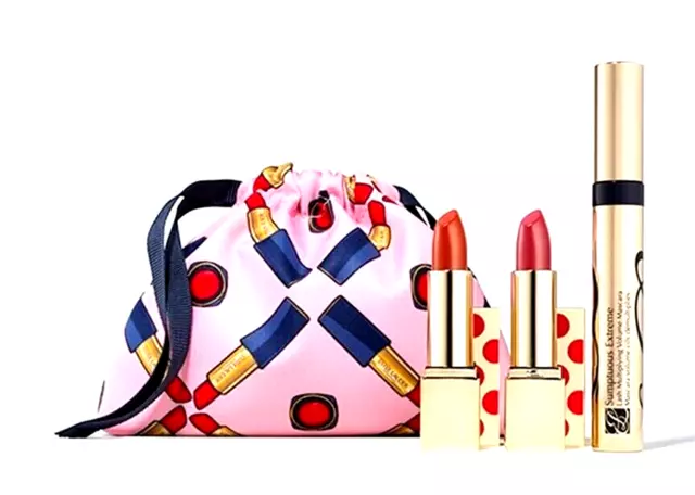 JUEGO DE REGALO Estee Lauder esculpido TAMAÑO COMPLETO 4 piezas 2 labios 420, 333, rímel, bolso