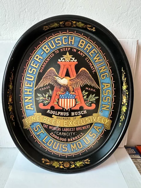 Anheuser Busch St Louis Missouri Metal Oval Beer Serving Tray 15x12 Budweiser