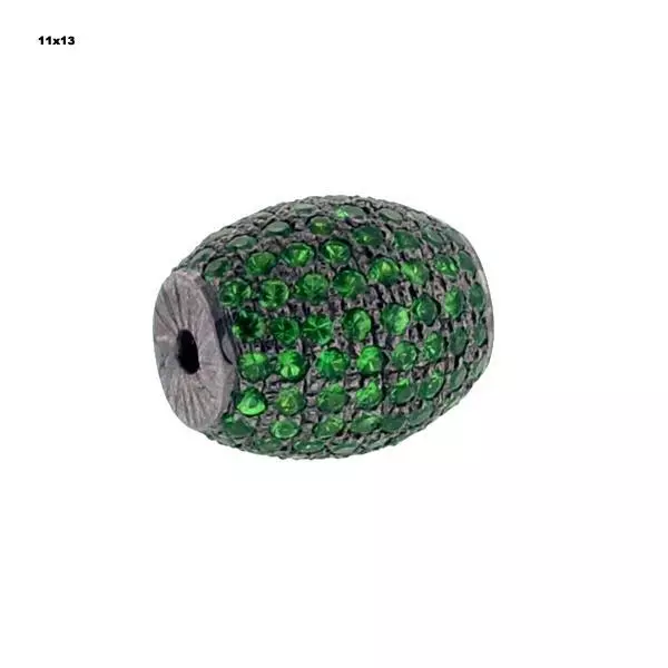 Diamond Tsavorite Pave Bead Finding Silver Jewelry Size 13X11 MM