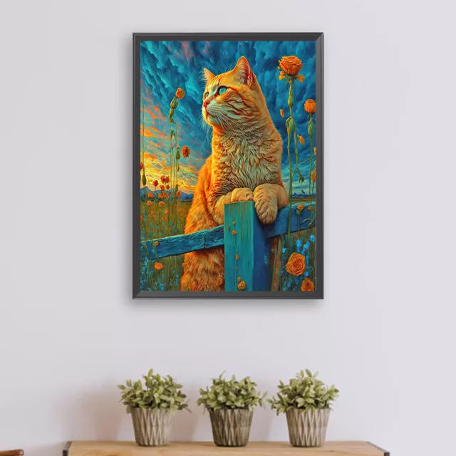 - Paint By Numbers Kit DIY Oil Art Orange Cat on Fence Picture Home Decor 30x40c