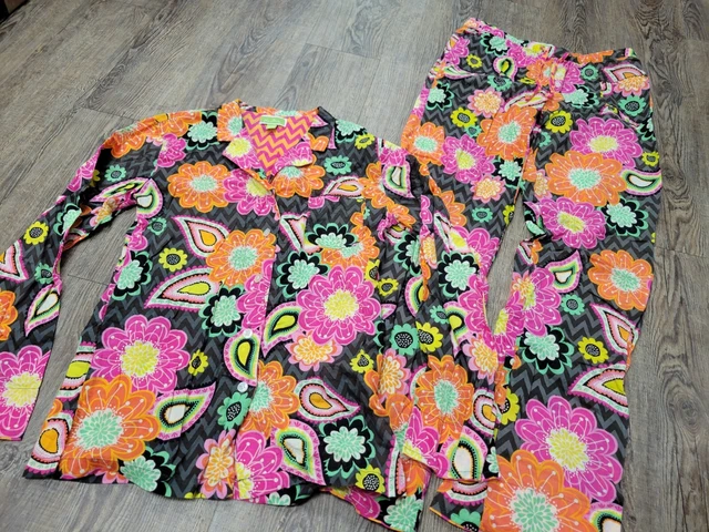 VERA BRADLEY Cotton XS Ziggy Zinnia Black Pink Pajama Set Thin Top Bottoms