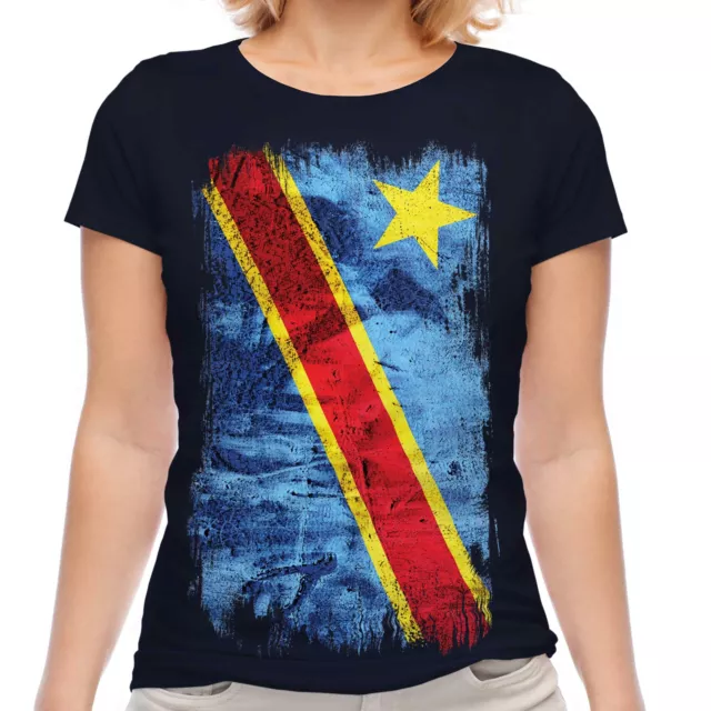 Demokratische Rep. Von Kongo Grunge Flagge Damen T-Shirt Demokratische Republik Du