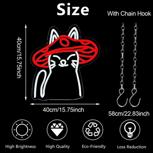 MUSHROOM CATS NEON Sign LED Lights for Wall Bedroom Decor Art Gift USB