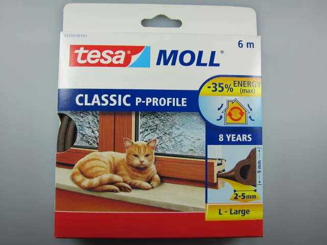 tesa Moll P-Profil Classic braun, Fensterdichtung, Türdichtung, 2-5mm, 9mm, 6m