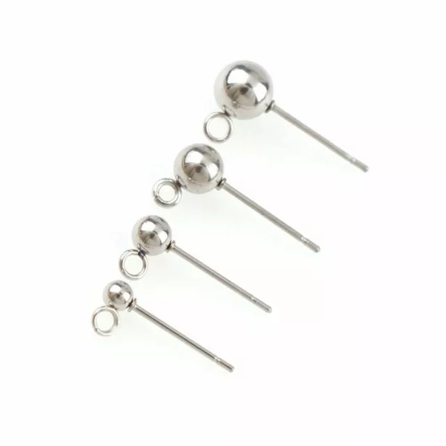 20 Stainless steel Ball Post Earring Ear Stud with Loop & Stopper Dangle Earring