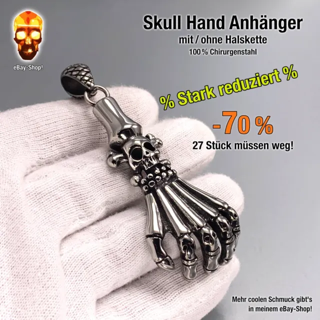 1 Skull Biker % Knochenhand Anhänger % Totenkopf Herren Edelstahl Skelett Ring