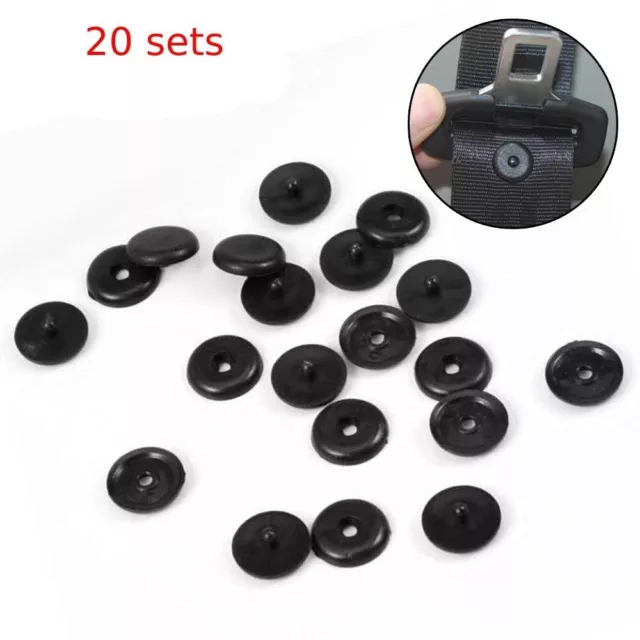 20pc* Seat Belt Buckle Buttons Holders Studs Retainer Stopper Rest Pin Set Black