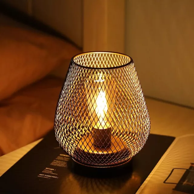 Battery Operated Lamp Metal Cage Shape Table Lamp Cordless Lanterns Decor Lamp