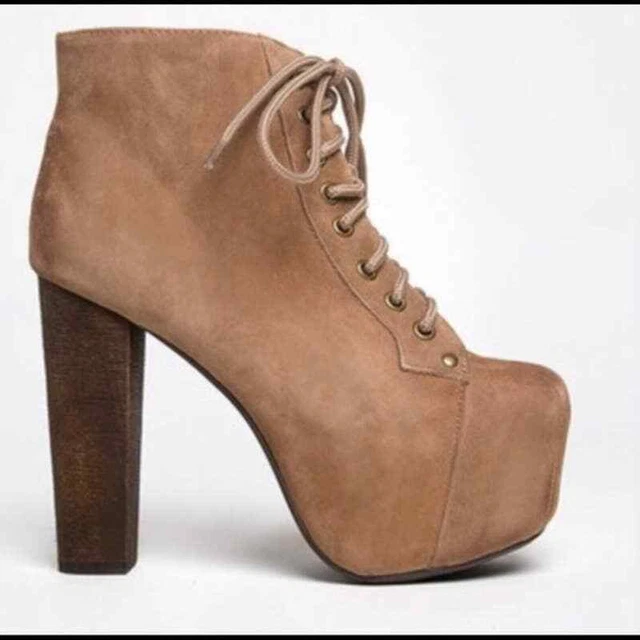 Jeffrey Campbell Size 9.5 Tan Suede Leather Lita Platform Lace Up Ankle Booties