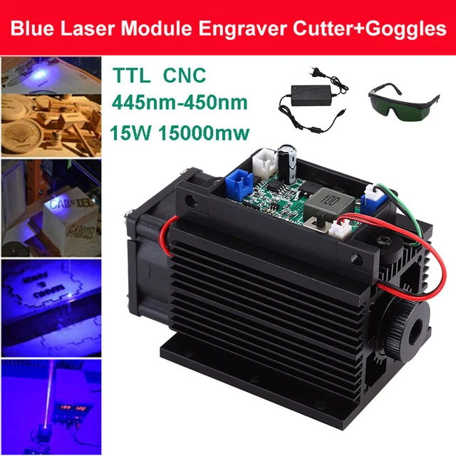 DIY PWM CNC 15W 445nm-450nm Laser TTL Module Engraving +Free Goggles