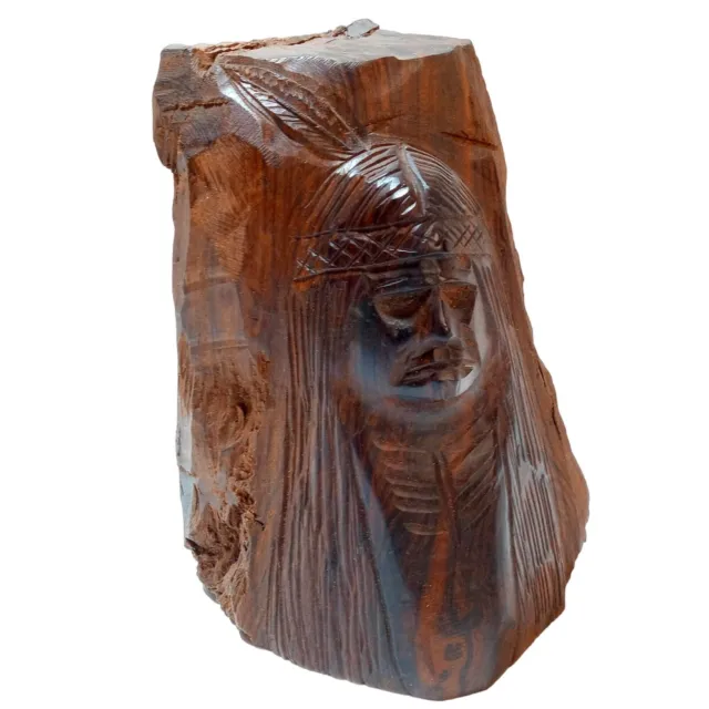 Native American Sculpture Statue Wood Carved Chief Home Decor Carving Vintage